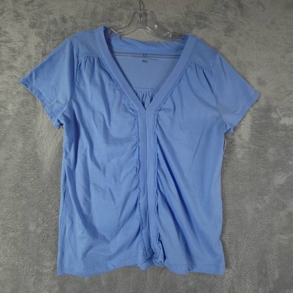 Karen Neuburger Womens Pajama Shirt‎ Blue Comfy Lace V-Neck Short Sleeve M New